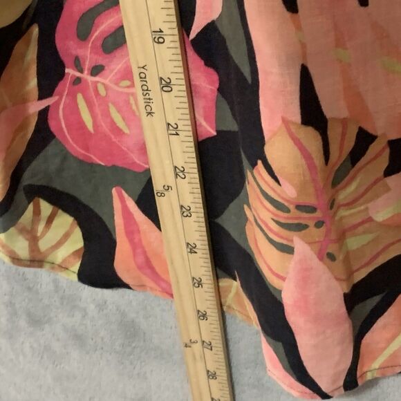 Chicos Top Women Large 2 Floral 100% Linen Button 3/4 Sleeve Collared Beachy - Picture 7 of 9